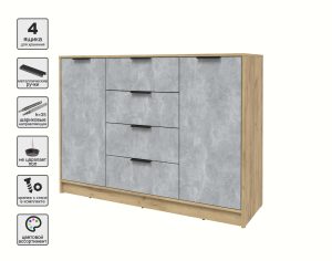 ТУМБА КТ-Т140 (ДУБ ЗОЛОТОЙ ЛДСП/ БЕТОН ЛДСП) Ш1400 В1020 Г451