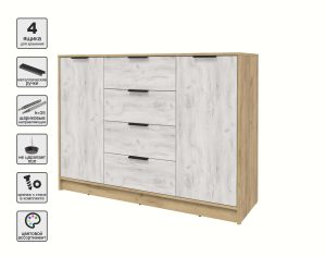 ТУМБА КТ-Т140 (ДУБ ЗОЛОТОЙ ЛДСП/ ДУБ БЕЛЫЙ ЛДСП) Ш1400 В1020 Г451