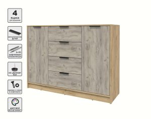 ТУМБА КТ-Т140 (ДУБ ЗОЛОТОЙ ЛДСП/ ДУБ СЕРЫЙ ЛДСП) Ш1400 В1020 Г451