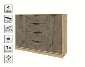 ТУМБА КТ-Т140 (ДУБ ЗОЛОТОЙ ЛДСП/ ДУБ ВЕЛЛИНГТОН ЛДСП) Ш1400 В1020 Г451