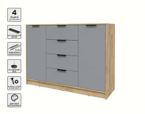 ТУМБА КТ-Т140 (ДУБ ЗОЛОТОЙ ЛДСП/ СЕРЕБРО ЛДСП) Ш1400 В1020 Г451