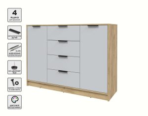 ТУМБА КТ-Т140 (ДУБ ЗОЛОТОЙ ЛДСП/ СЕРЫЙ ЛДСП) Ш1400 В1020 Г451