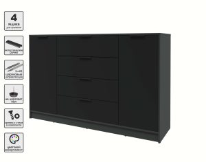 ТУМБА КТ-Т160 (АНТРАЦИТ ЛДСП/ ЧЕРНЫЙ ЛДСП) Ш1600 В1020 Г451