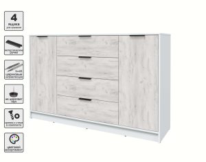 ТУМБА КТ-Т160 (БЕЛЫЙ ЛДСП/ ДУБ БЕЛЫЙ ЛДСП) Ш1600 В1020 Г451