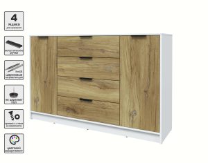 ТУМБА КТ-Т160 (БЕЛЫЙ ЛДСП/ ДУБ НОКС ЛДСП) Ш1600 В1020 Г451