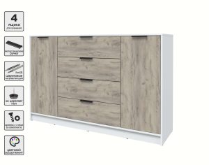 ТУМБА КТ-Т160 (БЕЛЫЙ ЛДСП/ ДУБ СЕРЫЙ ЛДСП) Ш1600 В1020 Г451