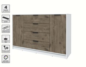 ТУМБА КТ-Т160 (БЕЛЫЙ ЛДСП/ ДУБ ВЕЛЛИНГТОН ЛДСП) Ш1600 В1020 Г451