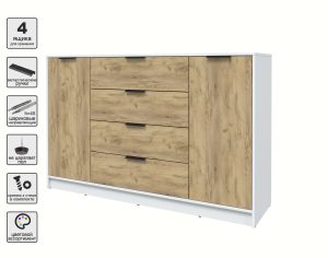 ТУМБА КТ-Т160 (БЕЛЫЙ ЛДСП/ ДУБ ЗОЛОТОЙ ЛДСП) Ш1600 В1020 Г451