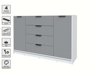 ТУМБА КТ-Т160 (БЕЛЫЙ ЛДСП/ СЕРЕБРО ЛДСП) Ш1600 В1020 Г451