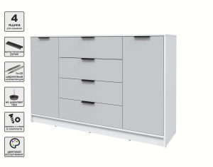 ТУМБА КТ-Т160 (БЕЛЫЙ ЛДСП/ СЕРЫЙ ЛДСП) Ш1600 В1020 Г451