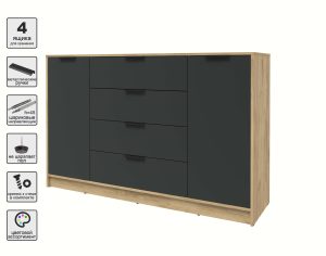 ТУМБА КТ-Т160 (ДУБ ЗОЛОТОЙ ЛДСП/ АНТРАЦИТ ЛДСП) Ш1600 В1020 Г451