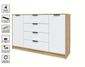 ТУМБА КТ-Т160 (ДУБ ЗОЛОТОЙ ЛДСП/ БЕЛЫЙ ПЛАТИНУМ ЛДСП) Ш1600 В1020 Г451