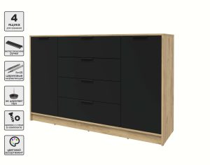 ТУМБА КТ-Т160 (ДУБ ЗОЛОТОЙ ЛДСП/ ЧЕРНЫЙ ЛДСП) Ш1600 В1020 Г451