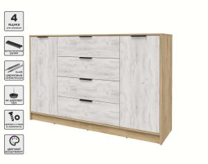 ТУМБА КТ-Т160 (ДУБ ЗОЛОТОЙ ЛДСП/ ДУБ БЕЛЫЙ ЛДСП) Ш1600 В1020 Г451