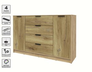 ТУМБА КТ-Т160 (ДУБ ЗОЛОТОЙ ЛДСП/ ДУБ НОКС ЛДСП) Ш1600 В1020 Г451