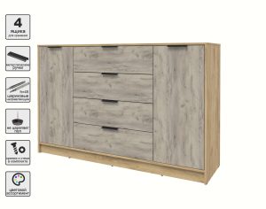 ТУМБА КТ-Т160 (ДУБ ЗОЛОТОЙ ЛДСП/ ДУБ СЕРЫЙ ЛДСП) Ш1600 В1020 Г451