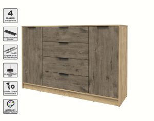 ТУМБА КТ-Т160 (ДУБ ЗОЛОТОЙ ЛДСП/ ДУБ ВЕЛЛИНГТОН ЛДСП) Ш1600 В1020 Г451