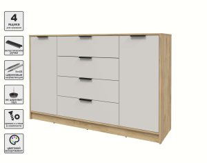 ТУМБА КТ-Т160 (ДУБ ЗОЛОТОЙ ЛДСП/ ПЕРСИДСКИЙ ЖЕМЧУГ ЛДСП) Ш1600 В1020 Г451