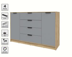 ТУМБА КТ-Т160 (ДУБ ЗОЛОТОЙ ЛДСП/ СЕРЕБРО ЛДСП) Ш1600 В1020 Г451