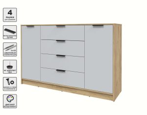 ТУМБА КТ-Т160 (ДУБ ЗОЛОТОЙ ЛДСП/ СЕРЫЙ ЛДСП) Ш1600 В1020 Г451