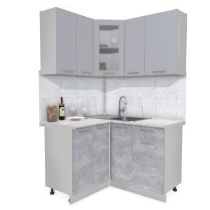 ГОТОВАЯ КУХНЯ МИЛА 1,2X1,3 (СЕРЕБРО/ БЕТОН)