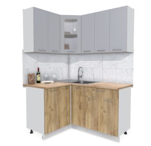 ГОТОВАЯ КУХНЯ МИЛА 1,2X1,5 (СЕРЕБРО/ ДУБ ЗОЛОТОЙ)