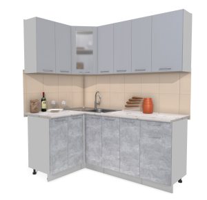 ГОТОВАЯ КУХНЯ МИЛА 1,2X1,9 (СЕРЕБРО/ БЕТОН)