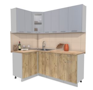 ГОТОВАЯ КУХНЯ МИЛА 1,2X1,9 (СЕРЕБРО/ ДУБ ЗОЛОТОЙ)