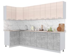 ГОТОВАЯ КУХНЯ ЛАЙТ 1,2X3,0 (ВУДЛАЙН КРЕМОВЫЙ/ БЕТОН)