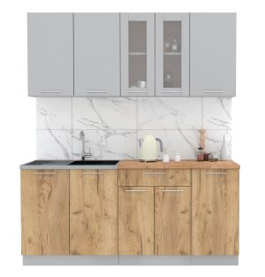 ГОТОВАЯ КУХНЯ МИЛА 1,8 (СЕРЕБРО/ ДУБ ЗОЛОТОЙ)