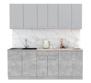 ГОТОВАЯ КУХНЯ ЛАЙТ 2,1 (СЕРЕБРО/ БЕТОН)