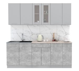 ГОТОВАЯ КУХНЯ МИЛА 2,1 (СЕРЕБРО/ БЕТОН)