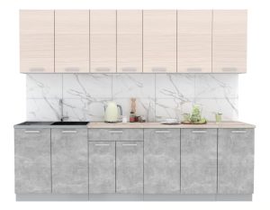 ГОТОВАЯ КУХНЯ ЛАЙТ 2,6 (ВУДЛАЙН КРЕМОВЫЙ/ БЕТОН)