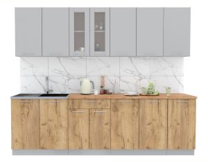 ГОТОВАЯ КУХНЯ МИЛА 2,6 (СЕРЕБРО/ ДУБ ЗОЛОТОЙ)