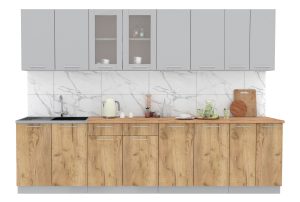 ГОТОВАЯ КУХНЯ МИЛА 3,0 (СЕРЕБРО/ ДУБ ЗОЛОТОЙ)