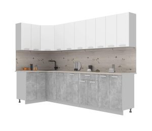 ГОТОВАЯ КУХНЯ ЛАЙТ 1,2X3,0 (БЕЛЫЙ/ БЕТОН)
