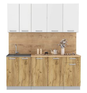 ГОТОВАЯ КУХНЯ ЛАЙТ 1,8-60 (БЕЛЫЙ/ ДУБ ЗОЛОТОЙ)