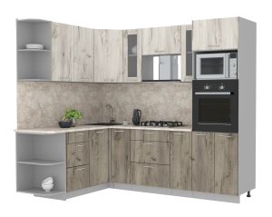 ГОТОВАЯ КУХНЯ МИЛА 1,68X2,40 (ДУБ БЕЛЫЙ/ ДУБ СЕРЫЙ)