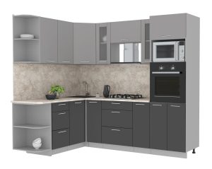 ГОТОВАЯ КУХНЯ МИЛА 1,68X2,40 (СЕРЕБРО/ АНТРАЦИТ)