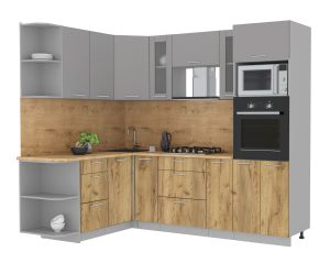 ГОТОВАЯ КУХНЯ МИЛА 1,68X2,40 (СЕРЕБРО/ ДУБ ЗОЛОТОЙ)