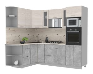 ГОТОВАЯ КУХНЯ МИЛА 1,68X2,40 (ВУДЛАЙН КРЕМОВЫЙ/ БЕТОН)