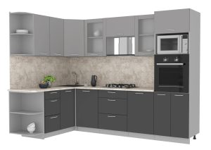 ГОТОВАЯ КУХНЯ МИЛА 1,68X2,80 (СЕРЕБРО/ АНТРАЦИТ)