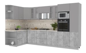 ГОТОВАЯ КУХНЯ МИЛА 1,68X3,40 (СЕРЕБРО/ БЕТОН)