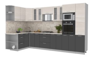 ГОТОВАЯ КУХНЯ МИЛА 1,68X3,40 (ВУДЛАЙН КРЕМОВЫЙ/ АНТРАЦИТ)