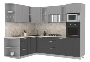 ГОТОВАЯ КУХНЯ МИЛА 1,88X2,60 (СЕРЕБРО/ АНТРАЦИТ)