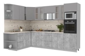 ГОТОВАЯ КУХНЯ МИЛА 1,88X3,00 (СЕРЕБРО/ БЕТОН)