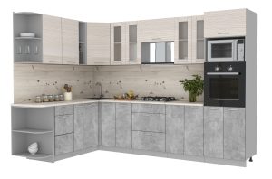 ГОТОВАЯ КУХНЯ МИЛА 1,88X3,00 (ВУДЛАЙН КРЕМОВЫЙ/ БЕТОН)