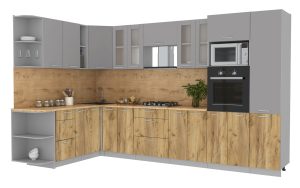 ГОТОВАЯ КУХНЯ МИЛА 1,88X3,40 (СЕРЕБРО/ ДУБ ЗОЛОТОЙ)