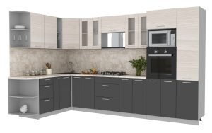 ГОТОВАЯ КУХНЯ МИЛА 1,88X3,40 (ВУДЛАЙН КРЕМОВЫЙ/ АНТРАЦИТ)