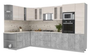 ГОТОВАЯ КУХНЯ МИЛА 1,88X3,40 (ВУДЛАЙН КРЕМОВЫЙ/ БЕТОН)